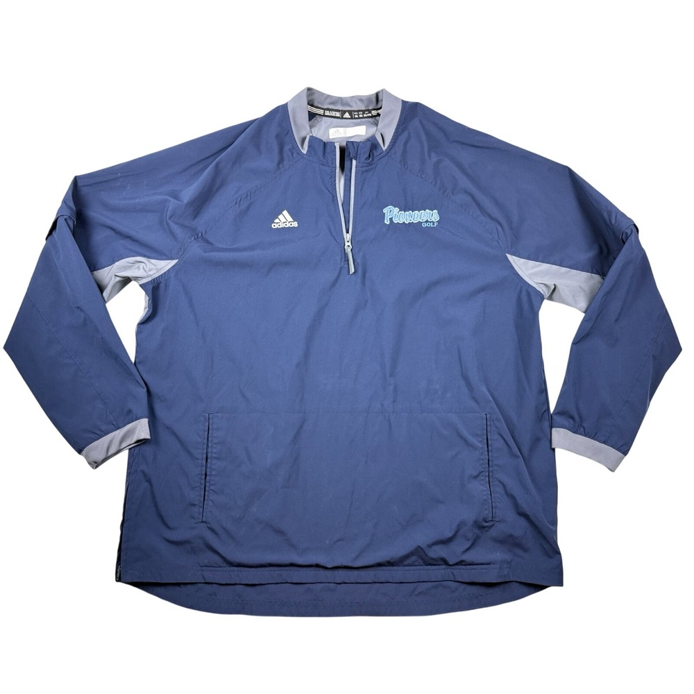 Adidas Pioneers Golf 1/4 Zip Pullover Jacket Men 2XL Blue Windbreaker Preppy